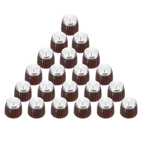 20Pcs Guitar Amplifier Push on Fit Knobs for 6mm/0.24" Dia Potentiometer, Control Knob Brown-Silver for Volume Tone Control, Guitar Bass Parts, Chrome