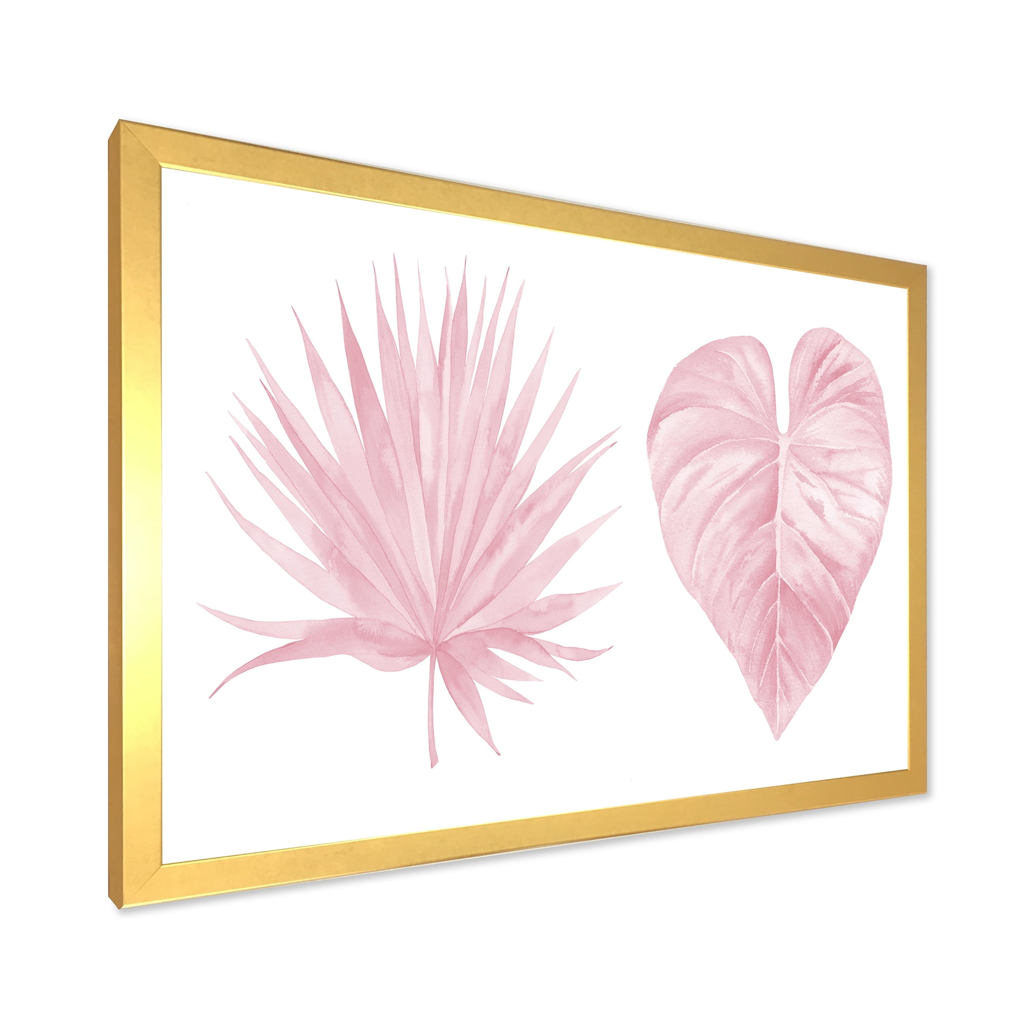 Designart 'Tropical Pink Watercolour Leaves On White II' Shabby Chic Framed Art Print