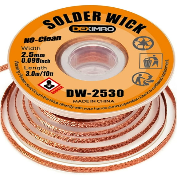 DEXIMRO Solder Wick Braid 10 Ft Desoldering Wick Braid Remover Tool with Flux No-Clean Soldering Wick Desolder Soldering 0.1 Inch Width