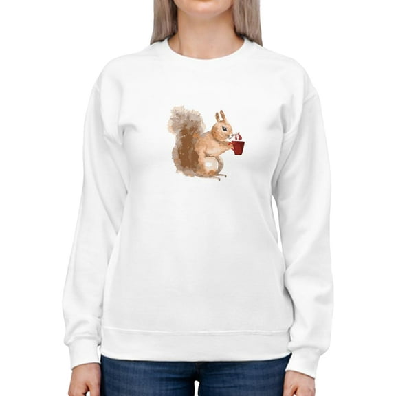 Squirrel With Coffee Sweatshirt Women -SPIdeals Designs, Female Small