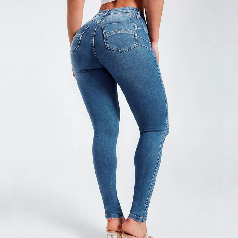 Baocc Pants for Women, Womens Autumn and Winter Slim Shape Small Leg Pants  Jeans Skinny Jeans Dark Blue 2XL