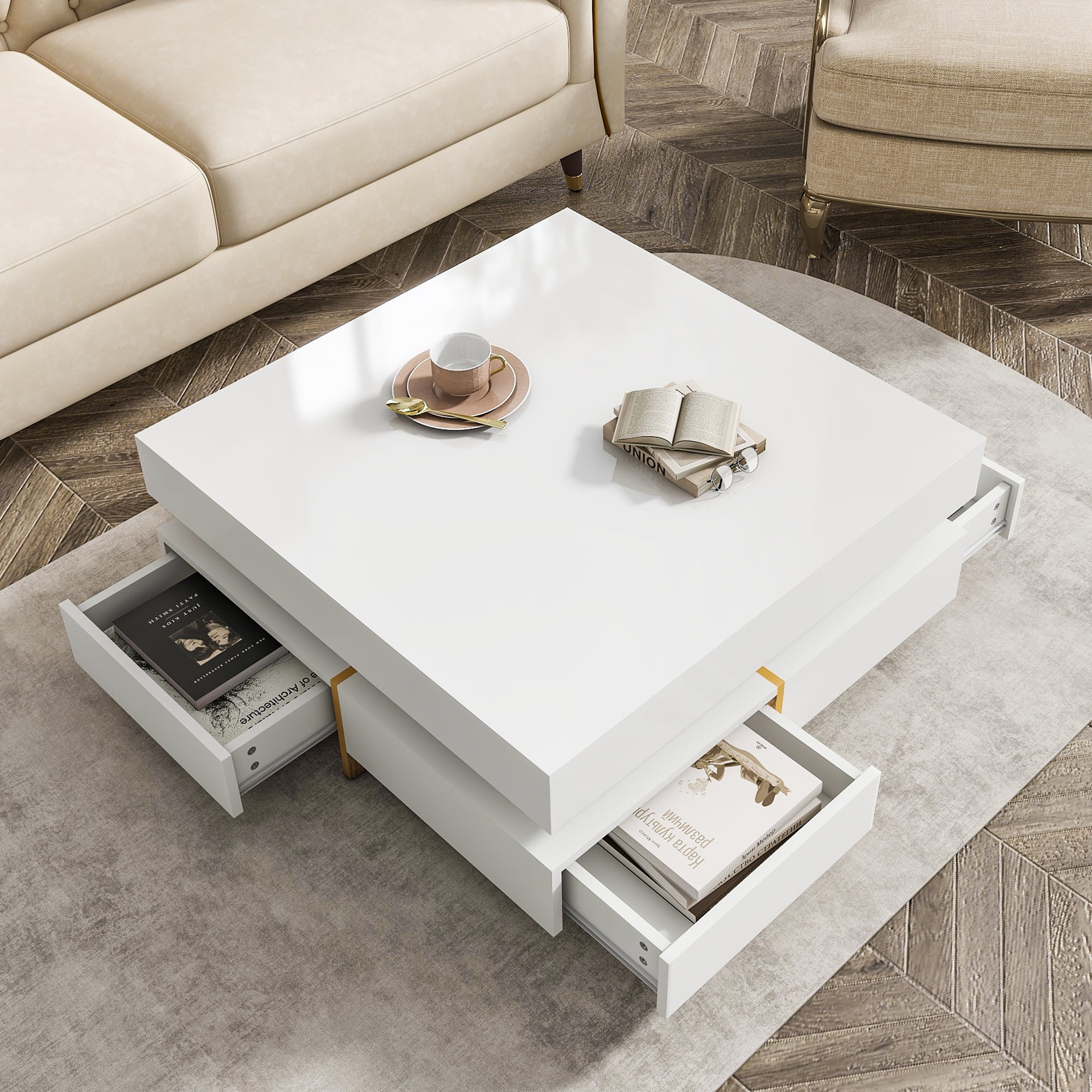 Euroco Storage Particle Board Coffee Table, White