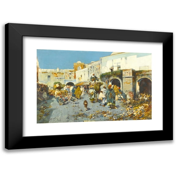 José Navarro y Llorens 14x11 Black Modern Framed Museum Art Print Titled - A Bustling Street (1900)