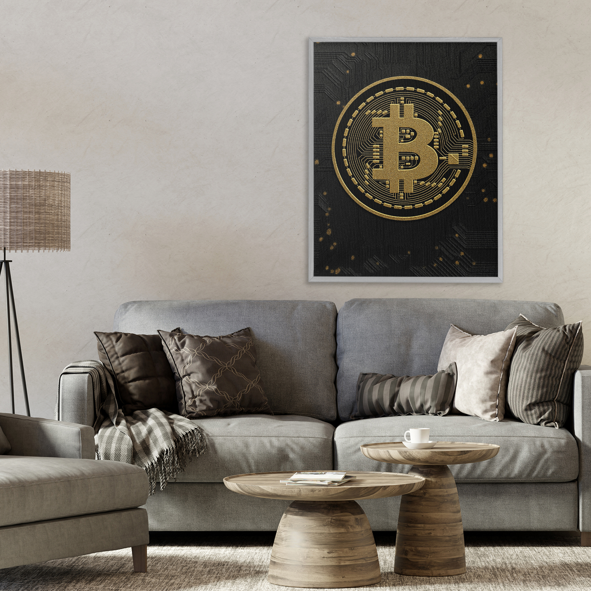 Stupell Industries Bold Golden Digital Currency Gray Framed Giclee Art, design by Svetlana Aleynikova