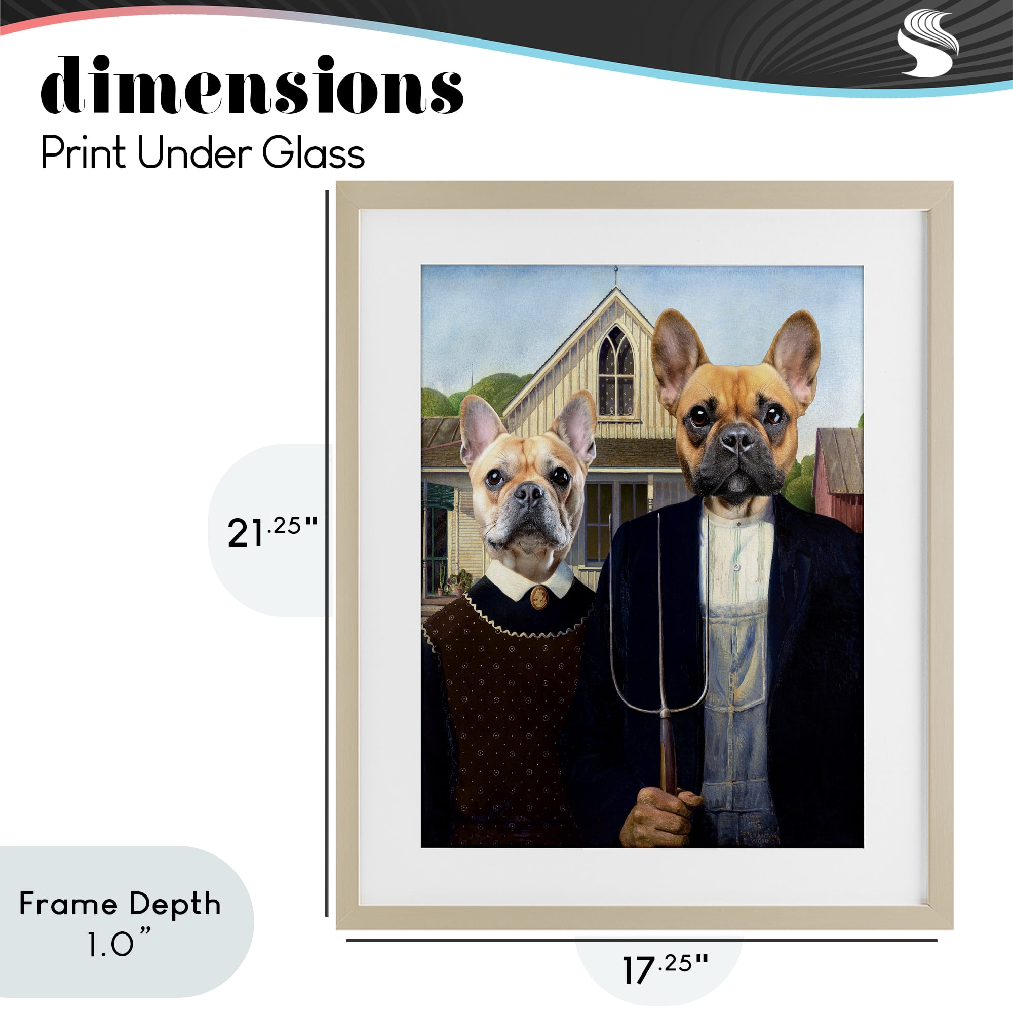 Stupell Industries French Bulldogs Iconic Farmers Birch Framed Print Under Glass, design by Grotto Studios