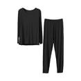 thumbnail image 3 of Asxite Plus Size Womens Pajamas Solid Fleece Long Sleeve Top and Pants Warm Matching Set, 3 of 7