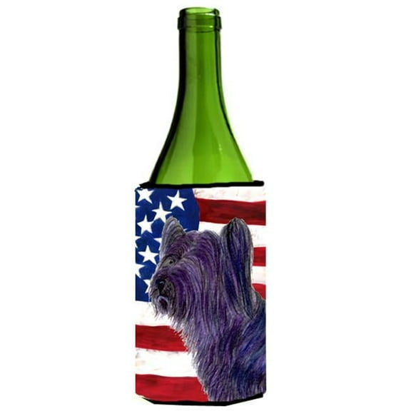 Usa American Flag With Skye Terrier Wine bottle sleeve Hugger