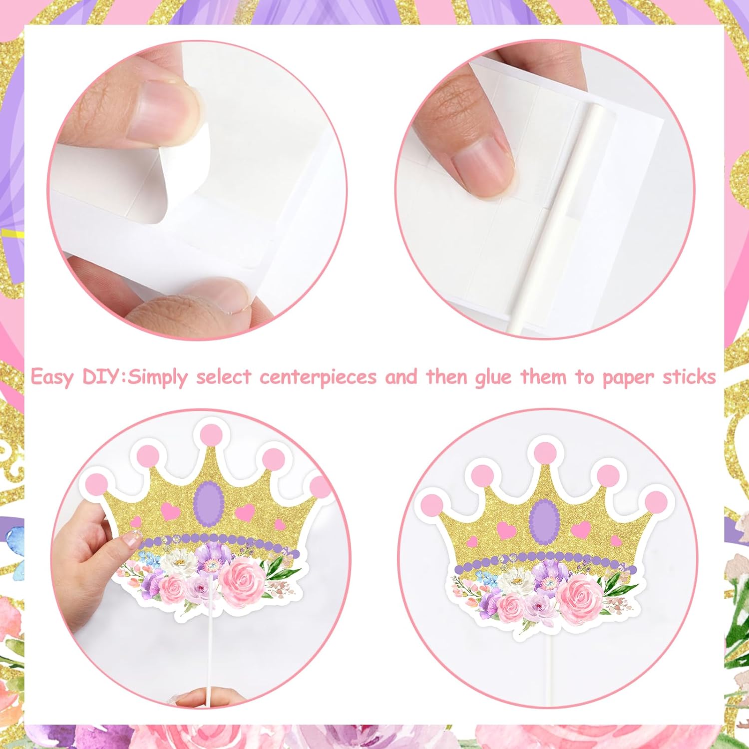 Kreatwow Floral Princess Table Decorations 24pcs Princess Centerpiece Little Princess Decorations Table Centerpiece Supplies Princess Castle Crown Carriage Party Table Topper for Birthday Baby Shower