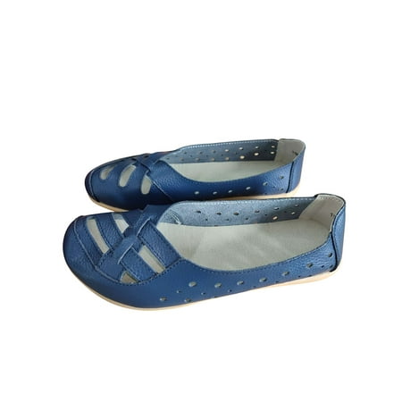 

Rotosw Ladies Flats Round Toe Loafers Slip On Boat Shoes Nonslip Flat Moccasins Driving Lightweight Dark Blue 4.5