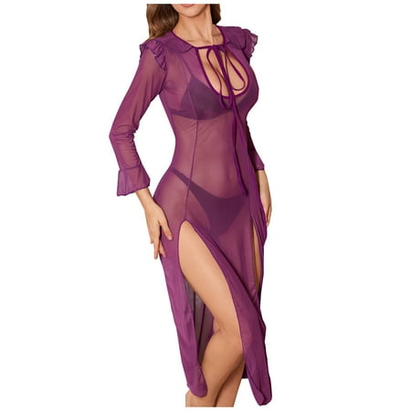 XWSHYW Summer Pajamas for Women Sexy Solid Color Lace Bra and Panty Set Slim Fit Crew Neck Mesh Sleepwear Deals Of the Week Clearance