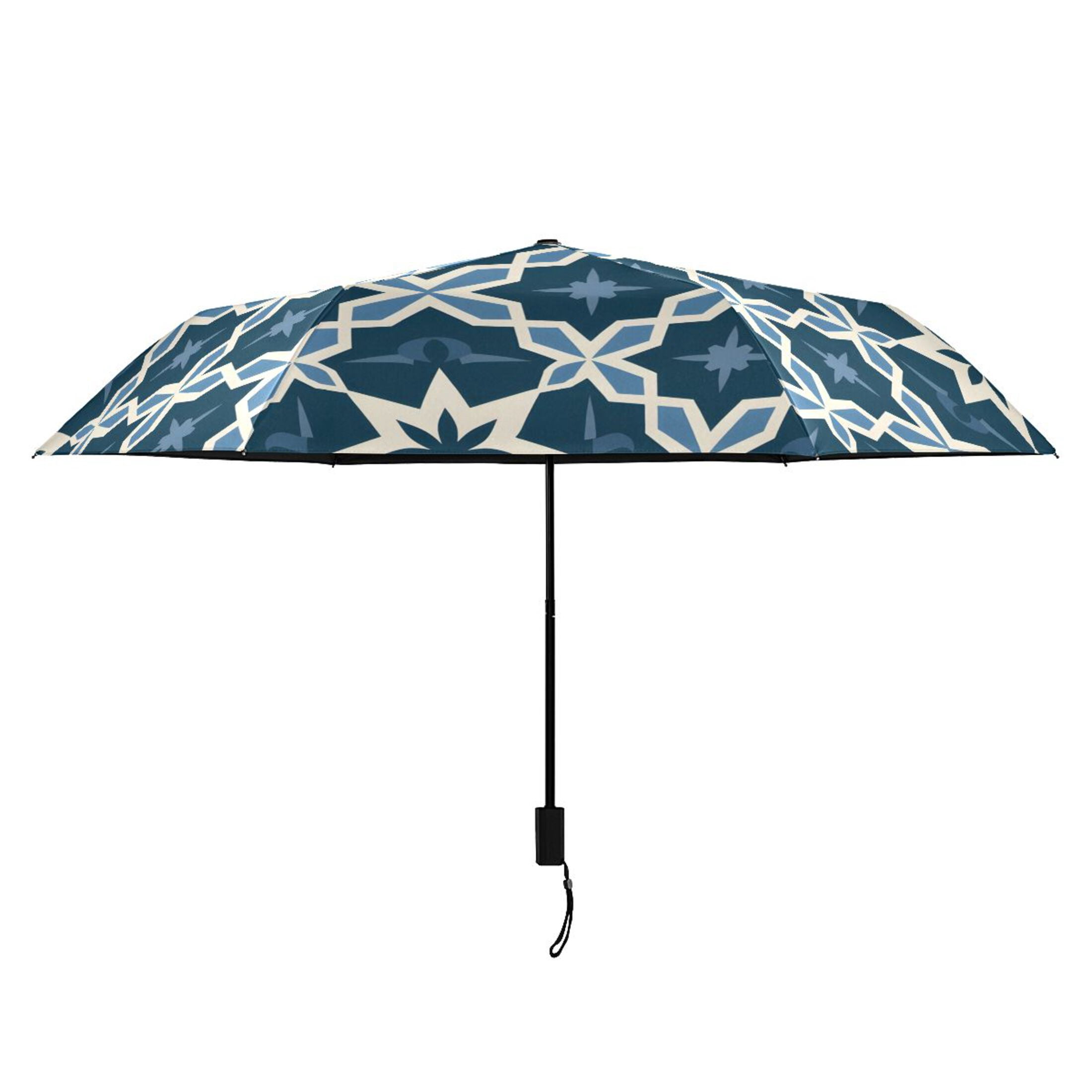 Blue Geometric Stars Compact Sun Umbrella Windproof Travel Umbrellas for Rain Strong Portable UV Protection