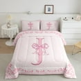 thumbnail image 2 of Castle Fairy Personalized Initial 3 Pieces Queen Comforter Set,Pink Bowknot Ultra Soft Bedding Sets,Chic Flower Bedding Comforter Set,Breathable Kawaii Home Decor,Reversible, 2 of 8