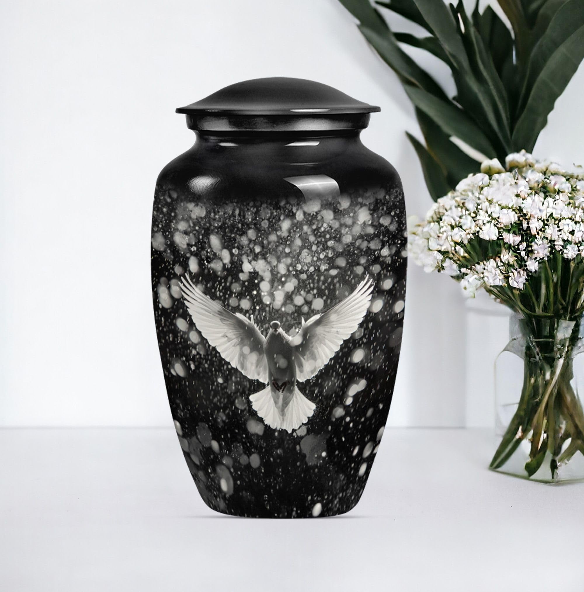 SUBSH Dove Urn - Combo of 2 (10 Inch Urn & Keepsake Urn), Black Urn for Human Ashes - Pet Urns - Cremation Urn - Urns for Ashes Adult Male - Urns for Human Ashes Adult Women, Decorative Urns