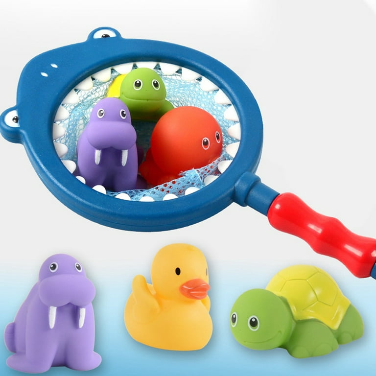 Bath Toy , Fishing Floating Animals Squirts Toys Games Playing Set with Fishing  net , Fish Net Game in Bathtub Bathroom Pool for Babies Toddlers and Kids 