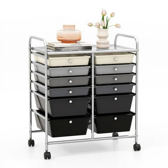 Spaco 12-Drawer Rolling Storage Cart with Removable Drawers and Lockable Wheels-Gray, Craft Organizers and Storage, Multipurpose Organizer Cart for Home, Office, School