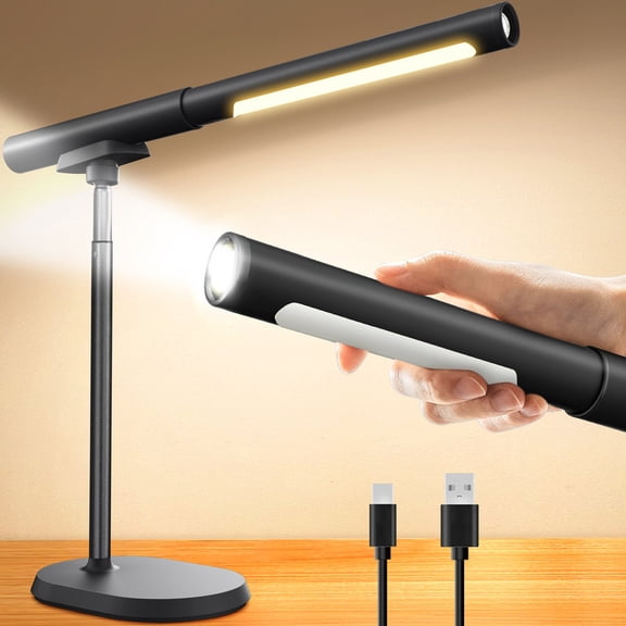 YULINKCO Cordless Desk Lamp, Rechargeable Battery Powered LED Table Light, 3 Color Modes Adjustable Brightness, Magnetic Wireless Lamp for Reading, Working, Bedside, Flashlight with Signal Light