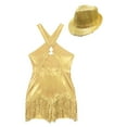 thumbnail image 6 of Alvivi Womens Jazz Latin Dance Costume Sparkly Tassel Dance Leotard Bodysuit with Sequined Hat Gold XXL, 6 of 7