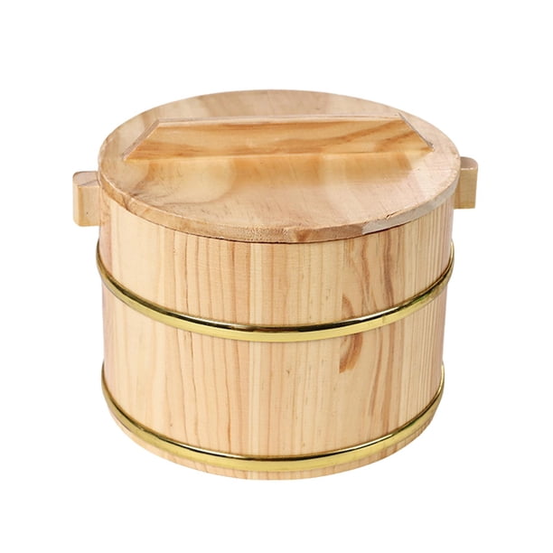 Plato de cena multifunción de barril de arroz al vapor de madera, tazón de arroz redondo, arroz para sushi 20cmx20cmx13cm