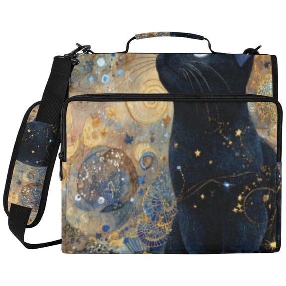 DIXRUYEE Zipper Binder File Keeper Documents Organized-Starry Black Cat Of Pattern