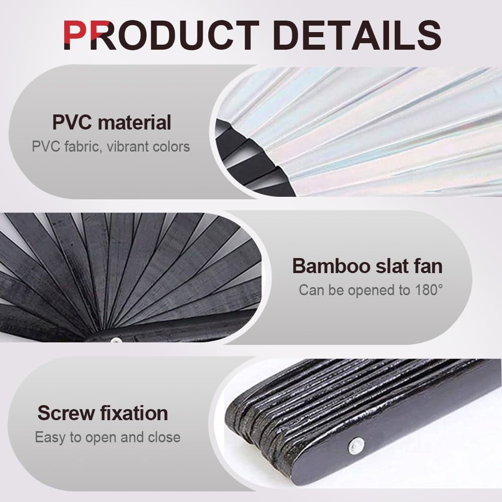 QIRMIZI 2-Pack Large Rave Fans - Folding Clack Hand Fans For Dancing, Festivals, Burlesque (Rainbow)