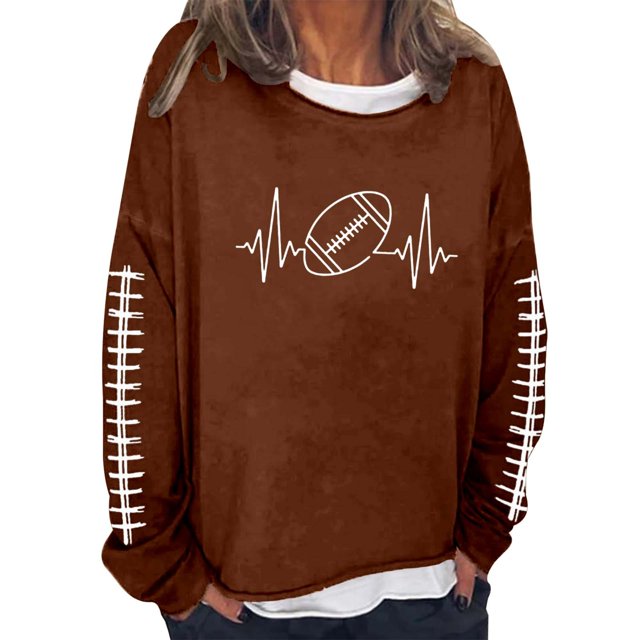 Sweat à Capuche pour Femmes - Manches Longues Col Rond Imprimé Rugby pour un Port Quotidien Confortable et Style Athlétique