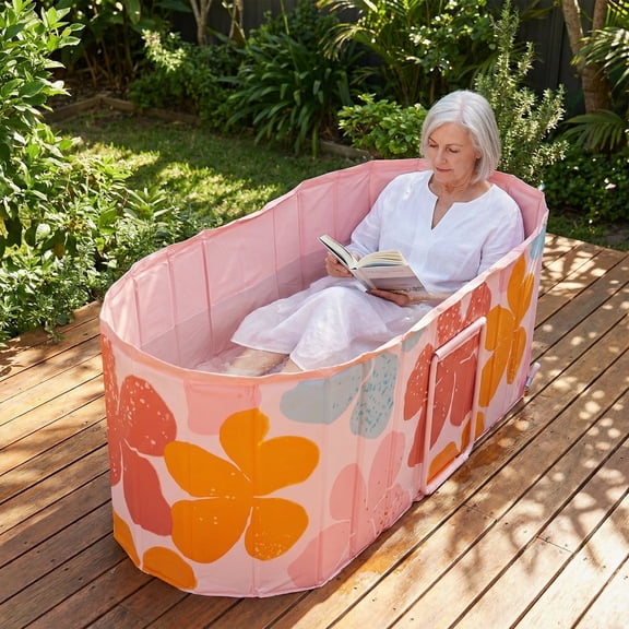 47'' Portable Insulated Bathtub for Adults, 5-Layer Insulated Liner, No-Installation Soaking Tub for Shower Stall, Collapsible Standing Plunge Bath with Lid, Baths at Home & Outdoor, Fast Drain