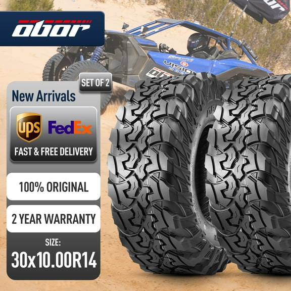 OBOR Brawler UTV Tires 30x10R14, 10 Ply Front/Rear Radial Tires for UTV SxS Tires Set of 2