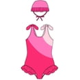 thumbnail image 4 of Toddler Girl Two Piece Swimsuit with Cap Color Block Stripe Swimwear Summer Beach Bathing Suit 12M-5T, 4 of 5