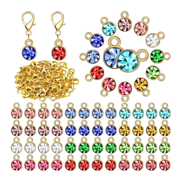 180 Pieces Crystal Birthstone Jewelry Findings with Open Jump Rings Round Colors Pendants for Jewelry Making Crafts Golden