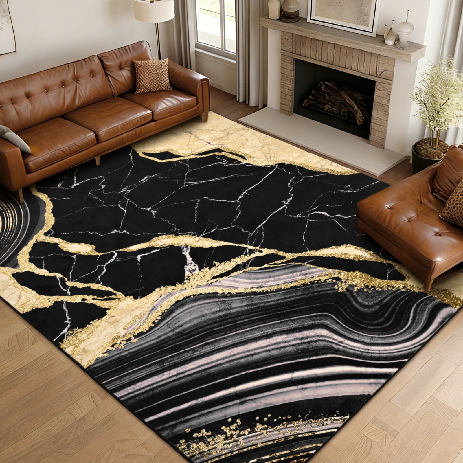 Bleum Cade 8'x10' Area Rugs for Living Room, Washable Rugs Modern Rugs for Bedroom Dinning Room,Marble Abstract Rug Ultra Soft Non Slip Durable Large Carpet Home Decor, Black Gold