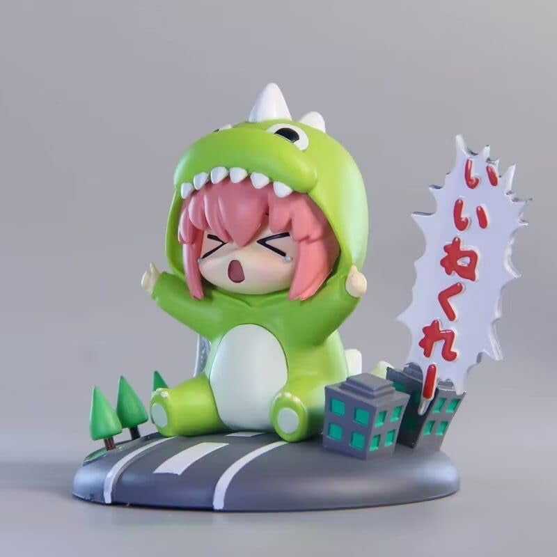 Newly Bocchi Figure Sitting Q Version Dinosaur sleepwear Bocchi Anime Figures 20cm/7.9inch Anime Character Decor Statue Model Desktop Ornament Gifts (Green)