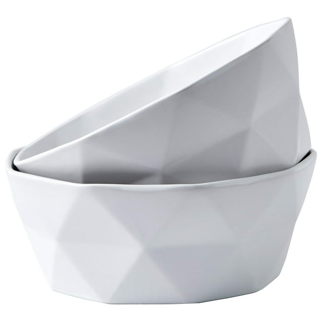 Set Of 2 Premium Ceramic Geometric Large Salad Serving Bowls (60 Oz) Oven Safe. For Family