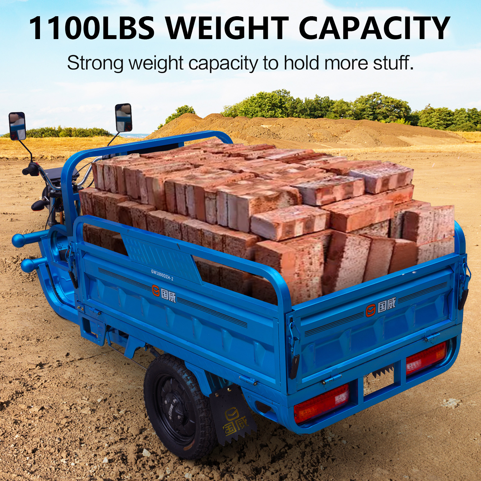 60-70Km 1000W Electric Cargo Tricycle Truck Simple Tricycle,Load Capacity 1100Lbs