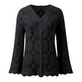 thumbnail image 5 of Oversized Cardigans Women Crochet Lace Hollow Out Button Front V Neck Long Sleeve Knit Crop Sweater Top Outfits Clothes, 5 of 5