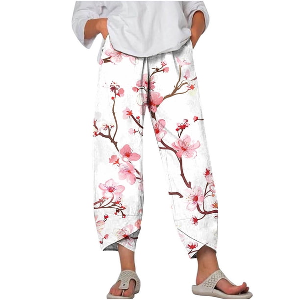 Pantalones de Mujer Traje Verano Cómodo de Moda Impreso Pantalones Recortados, Pantalones Elásticos Casuales