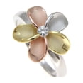 thumbnail image 3 of 925 sterling silver Hawaiian yellow pink rose gold rhodium tricolor plated 15mm single plumeria flower cz ring size 4.5, 3 of 4