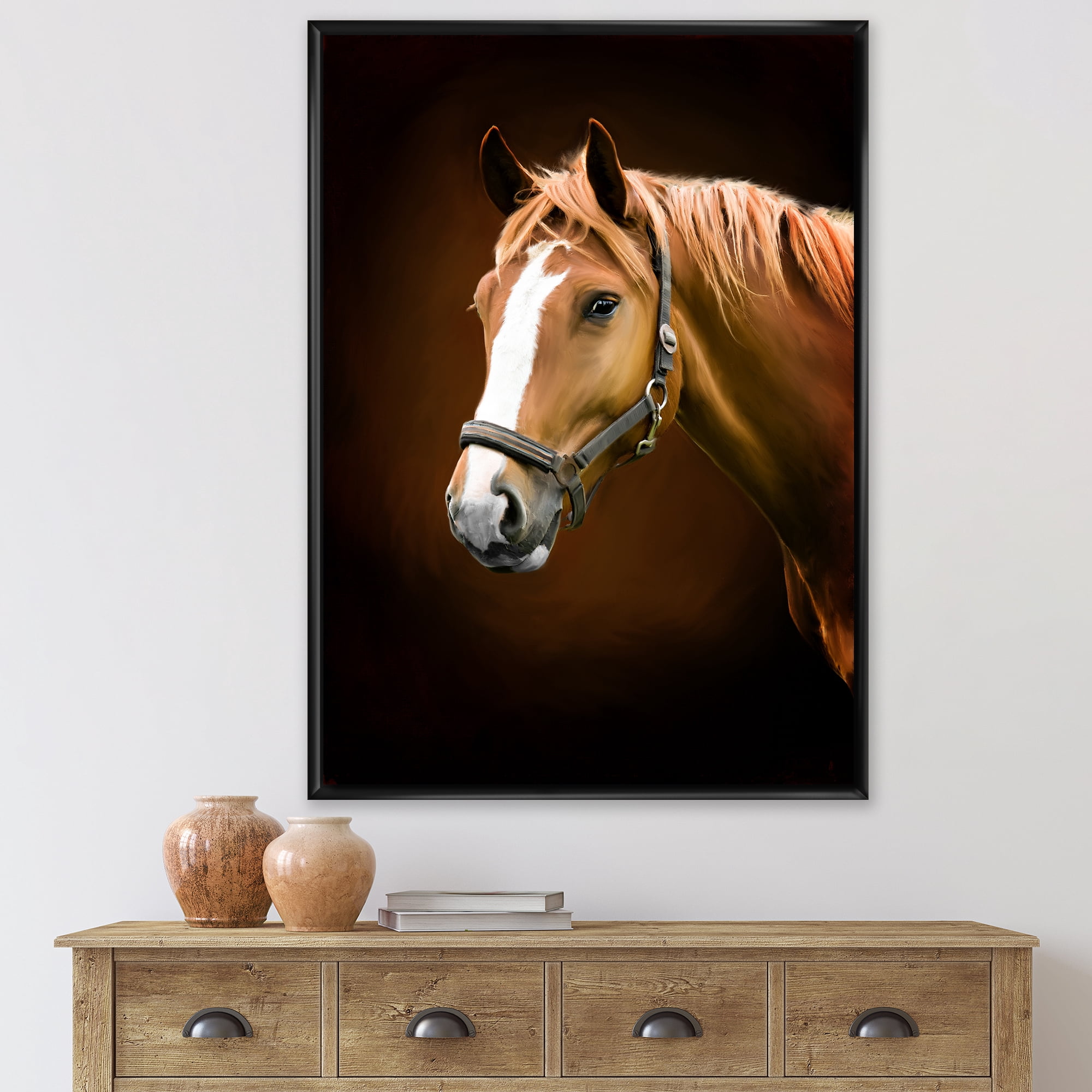 Designart 'Brown Horse With White Nose Portrait' Farmhouse Framed Canvas Wall Art Print