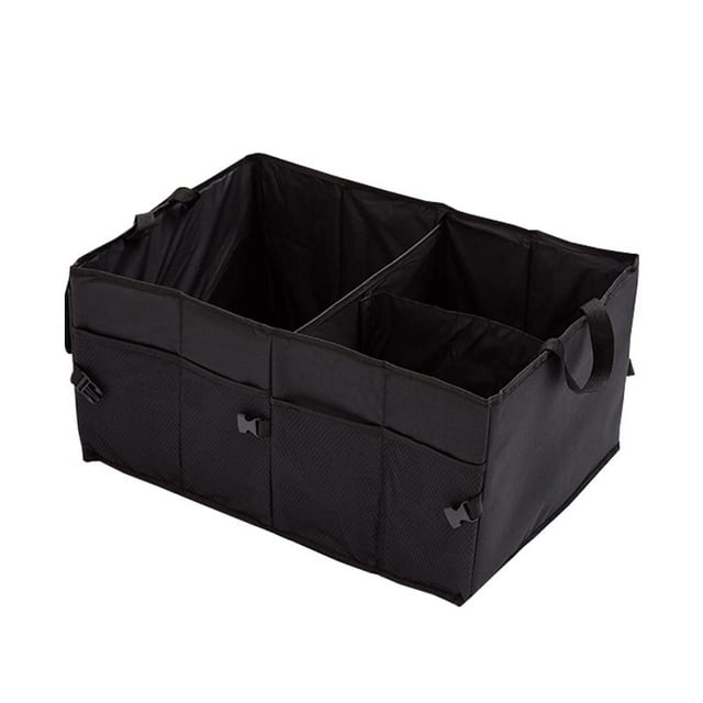 Caja de almacenamiento para coche y acampada, organizador de maletero de coche, organizador de almacenamiento de maletero plegable negro para coche SUV (negro)