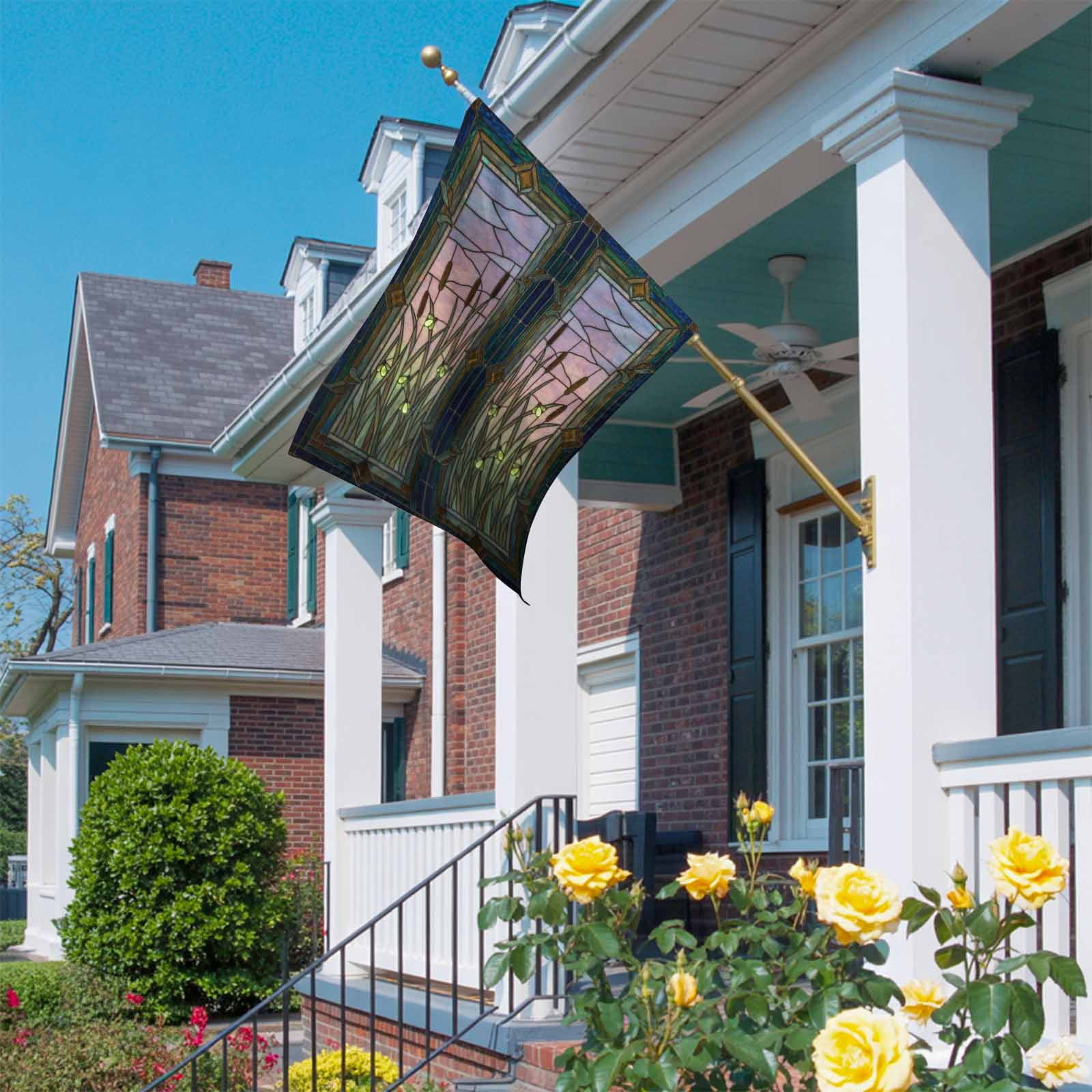 Plants Firefly House Flag 28 x 40 Inches, Retro Stained Glass Window Botanical Firefly Weather Proof Outdoor Patio Flags Double Sided Small House Decoration for Yard Lawn Outside Home