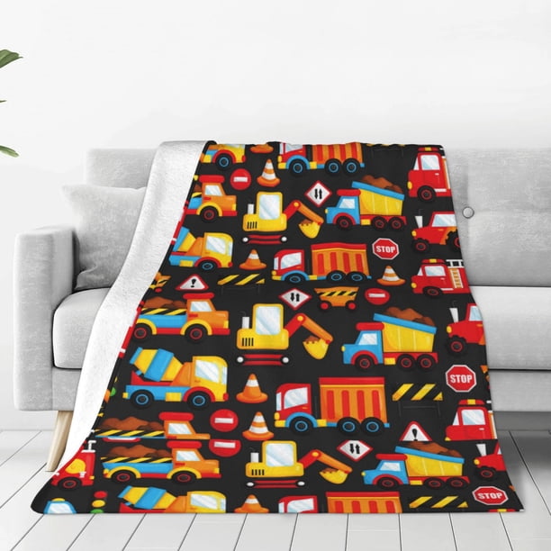 Fotbe Construction Truck Manta de Franela Acolchonada con Estampado, Súper Suave y Esponjosa, Extra Grande para Sofá, Cama, Uso Todo el Año-80"x60"