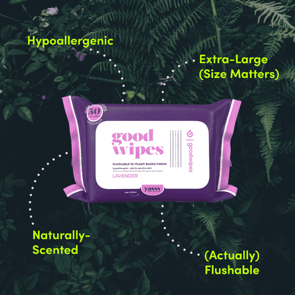 Goodwipes Flushable Butt Wipes, Lavender Scented, 12 Pack, 600 Total Wipes