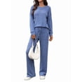 thumbnail image 1 of Pijama de Dos Piezas para Mujer, Moda de Otoño, Traje de Punto Acanalado, Ropa Deportiva Informal de Larga. Azul L, 1 of 9