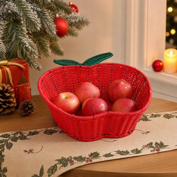 Aonerit Apple Shaped Woven Basket,Imitation Rattan Fruit Storage Bowls,Christmas Decorative Gift Basket,for Home Decor