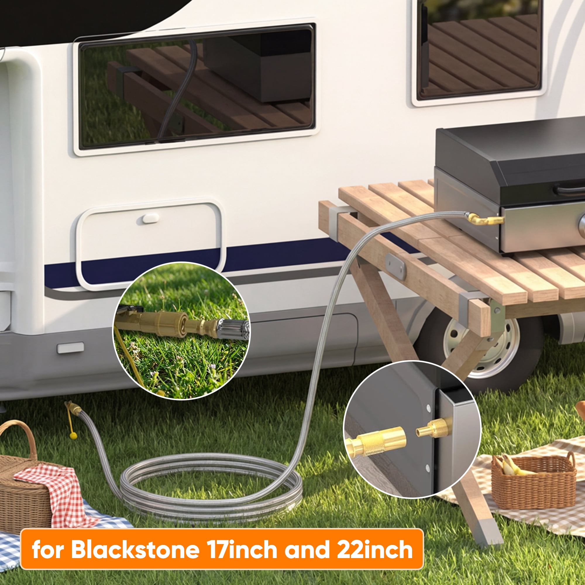 12FT Propane Quick Connect Hose for RV to Gas Grill, Quick Disconnect Propane Hose with Elbow Adapter for Blackstone 17"/22" Griddle