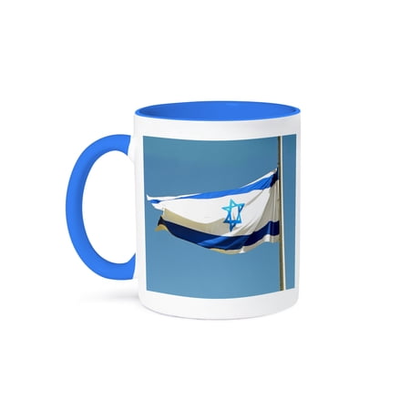 3dRose, Photo Flag of Israel Waving Proudly, 11oz Two-Tone Blue Mug