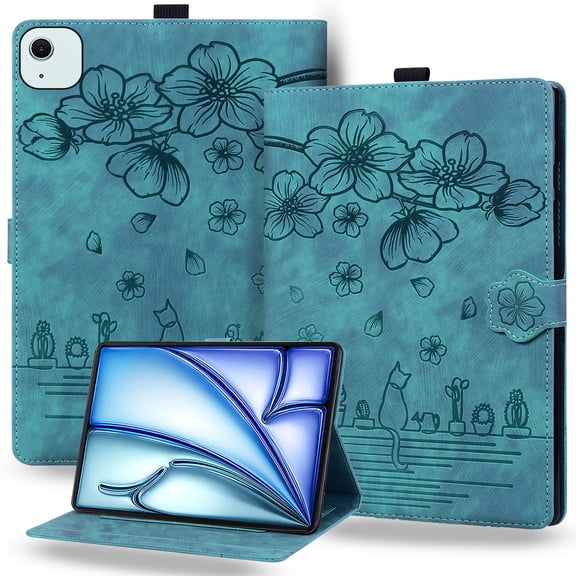 DWaybox Case for iPad Air 11 (2026) 11.0 inch A3460 - Cute Cartoon Embossed PU Leather Folio Shockproof Cover with Adjustable Kickstand & Card Slots -Green