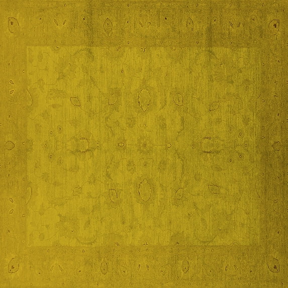 Ahgly Company Machine Washable Indoor Square Oriental Yellow Industrial Area Rugs, 3' Square