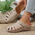 thumbnail image 3 of Rokment Womens Orthopedic Wedges Clogs Fisherman Sandals Boho Beach Vintage Buckles Leather Closed Toe Arch Support Platform Walking Mules Gladiator Backless Slip on Slides Summer Khaki Size 7.5, 3 of 7