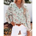 thumbnail image 3 of Women's Casual Boho Floral Print V Neck Long Sleeve Bohemine Loose Blouses Shirts Tops, 3 of 4