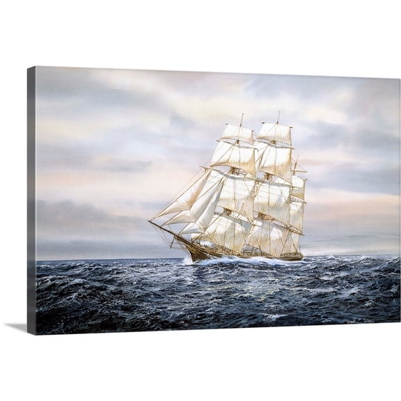 Great Big Canvas "Clipper Ship" by Jack Wemp Black Brown Wrapped Canvas Print Wall Artwork